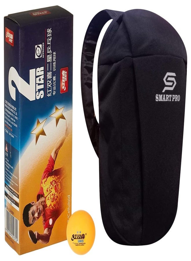 دي إتش أس كرة تنس الطاولة DHS 40 مم، نجمتان، برتقالية (علبة من 10 قطع) 40 قطعة مع غطاء Smart PRO TT خاص، أسود سريع - Image 1