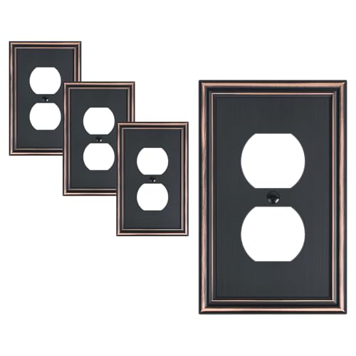 TREEWELL 4Pack Single Duplex Outlet Cover Plate Decorative Aged Bronze Switch Plates and Outlet Covers Metal Wall Plates for Electrical Outlets 1 Gang Receptacle Cover Corrosion Resistant