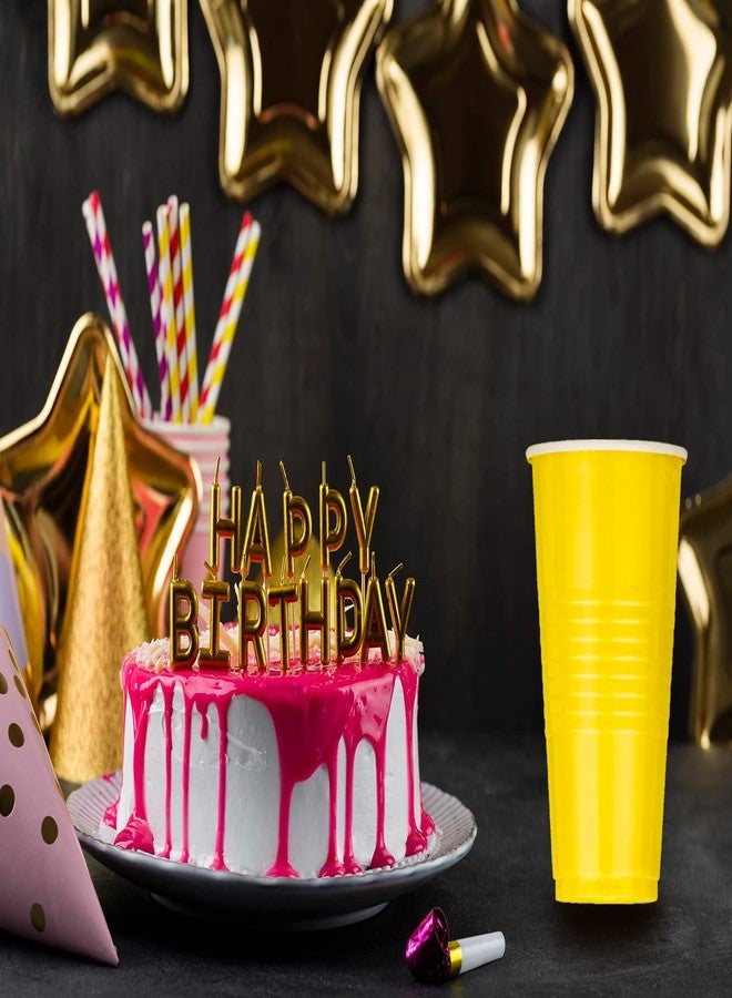 DecorRack 80 Count Yellow Party Cups, 16 oz BPA Free Plastic Cups, Perfect for Birthday, Picnic, Indoor and Outdoor Event, Stackable, Reusable, Disposable Round Beverage Drinking Cups (80 Pack) - Image 5