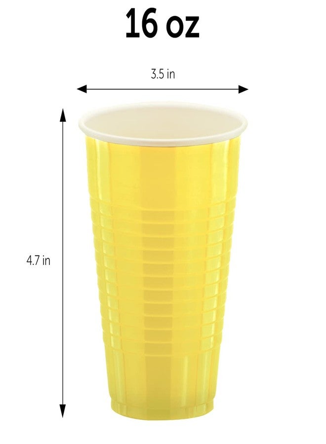 DecorRack 80 Count Yellow Party Cups, 16 oz BPA Free Plastic Cups, Perfect for Birthday, Picnic, Indoor and Outdoor Event, Stackable, Reusable, Disposable Round Beverage Drinking Cups (80 Pack) - Image 2