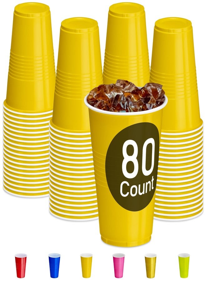 DecorRack 80 Count Yellow Party Cups, 16 oz BPA Free Plastic Cups, Perfect for Birthday, Picnic, Indoor and Outdoor Event, Stackable, Reusable, Disposable Round Beverage Drinking Cups (80 Pack) - Image 1