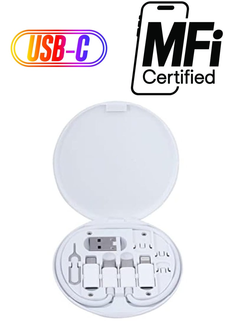 LENYES USB Adapter Kit Cable Card,Multi-Type Charging Cable Case Convertor USB C to Lightning Type C Micro Adapter Data Transfer Contains Card Slot for Traveling, Use as Phone Holder (White) - Image 1