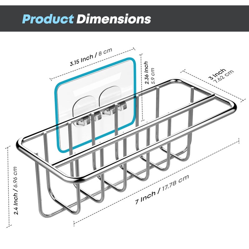 KESOL KESOL Adhesive Kitchen Sink Sponge Holder + Dish Cloth Hanger + Soap Holder  2-in-1 Kitchen Sink Caddy  304 Stainless Steel Rust Proof  Water Proof  No Drilling (Silver) - Image 3