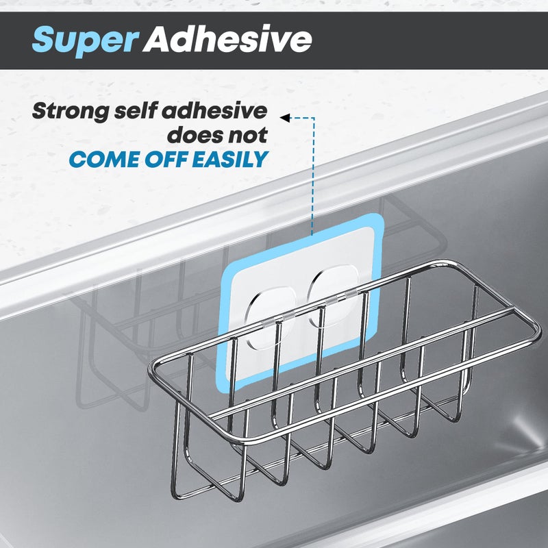 KESOL KESOL Adhesive Kitchen Sink Sponge Holder + Dish Cloth Hanger + Soap Holder  2-in-1 Kitchen Sink Caddy  304 Stainless Steel Rust Proof  Water Proof  No Drilling (Silver) - Image 4
