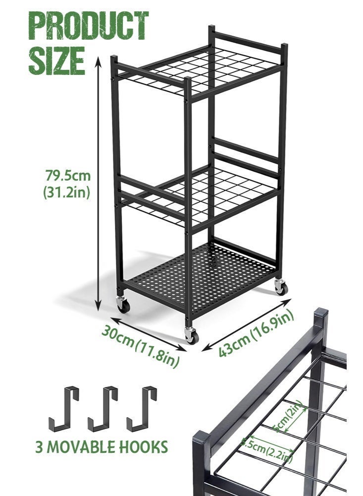Forthcan Garden Tool Organizer with Wheels, Heavy-Duty Metal Storage Rack for Garage & Yard, Holds Up to 35 Long-Handled Tools with 3 Hooks, Outdoor Organizer, Black - Image 2