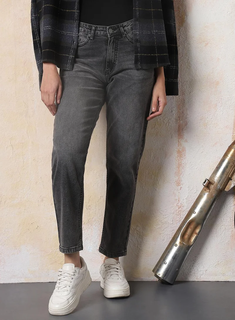 HIGH STAR Women Mom Slim Fit High-Rise Light Fade Cotton Jeans