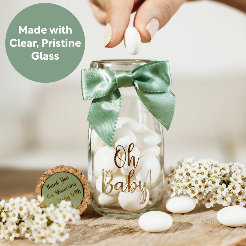 Ethisa Vintage 24 Pack Oh Baby Woodland Milk Glass Bottles with Ribbons and Stickers - Classy Baby Shower Favors for Guests and Table Centerpieces - Gender Neutral Eucalyptus Decoration - Safari Theme - Image 5