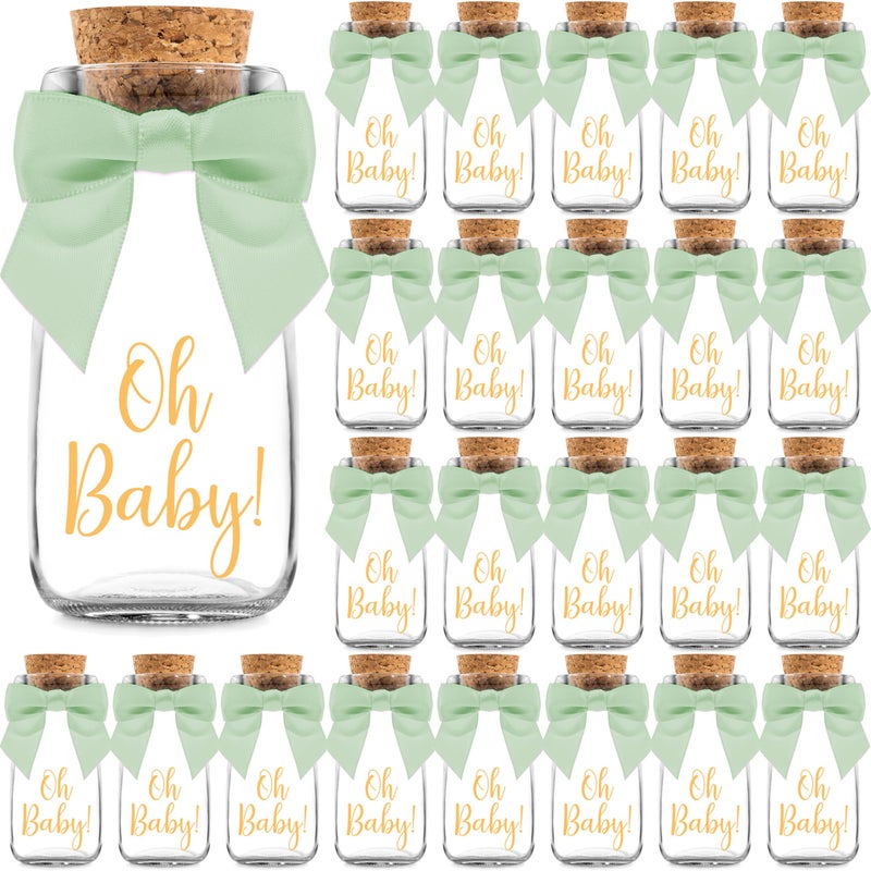 Ethisa Vintage 24 Pack Oh Baby Woodland Milk Glass Bottles with Ribbons and Stickers - Classy Baby Shower Favors for Guests and Table Centerpieces - Gender Neutral Eucalyptus Decoration - Safari Theme - Image 1