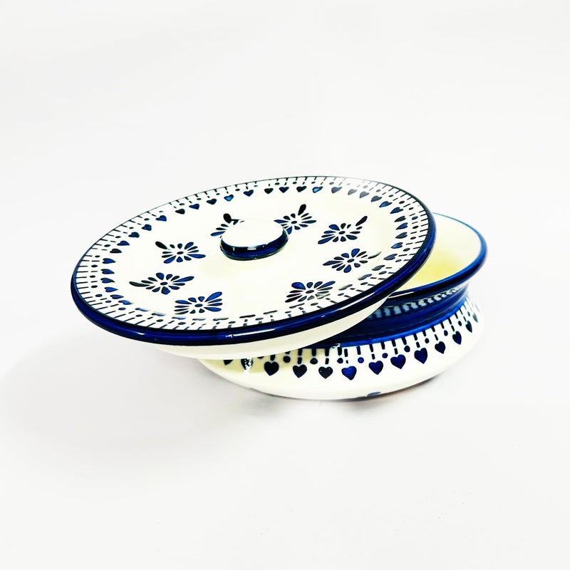 SG Shadowgreen ShadowGreen Ceramic Serving Bowl with lid Dekchi Gravy Bowl Dinner Bowl with lid | Set of 1 - Blue Jhallar Design | (Large 1000ML) - Image 2