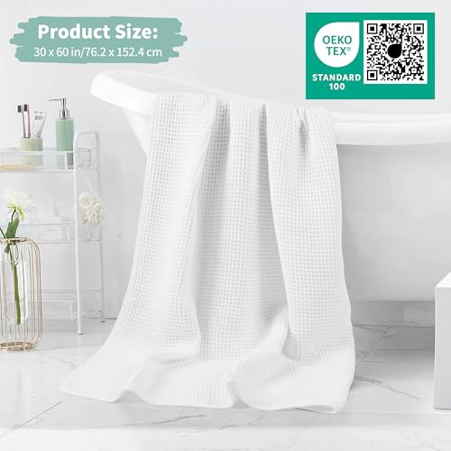 MICROFI New Microfiber Waffle Bath Towels, 2 Pieces, Oversized, Soft, Absorbent, Fast Drying, Lint Free 430 GSM (Gray+White) - Image 5
