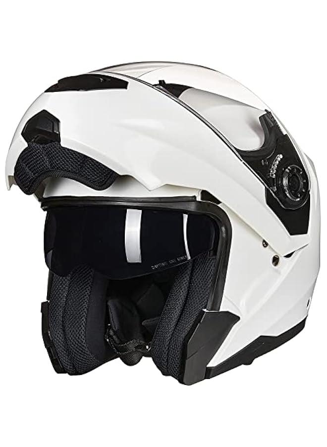 Arabest Motorcycle Helmets for Adults Dual Visor Enlarged Air Vents Modular Full Face Cascos para Motos Men Women DOT Model DP998(White, Large)  - Image 1