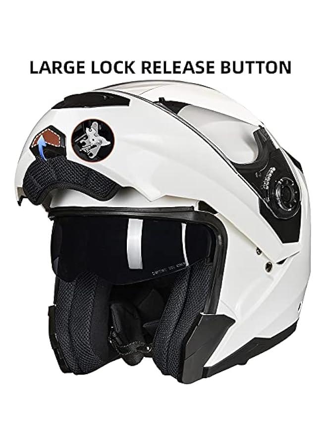 Arabest Motorcycle Helmets for Adults Dual Visor Enlarged Air Vents Modular Full Face Cascos para Motos Men Women DOT Model DP998(White, Large)  - Image 2