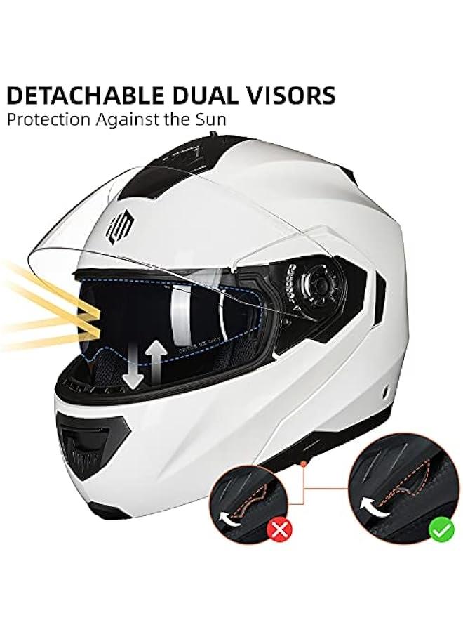 Arabest Motorcycle Helmets for Adults Dual Visor Enlarged Air Vents Modular Full Face Cascos para Motos Men Women DOT Model DP998(White, Large)  - Image 3