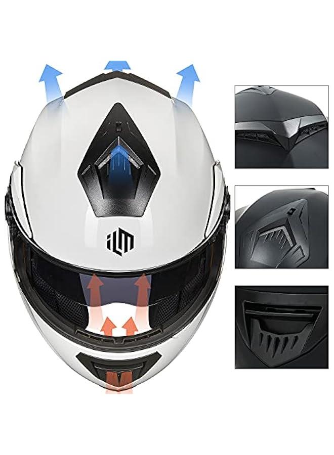 Arabest Motorcycle Helmets for Adults Dual Visor Enlarged Air Vents Modular Full Face Cascos para Motos Men Women DOT Model DP998(White, Large)  - Image 4