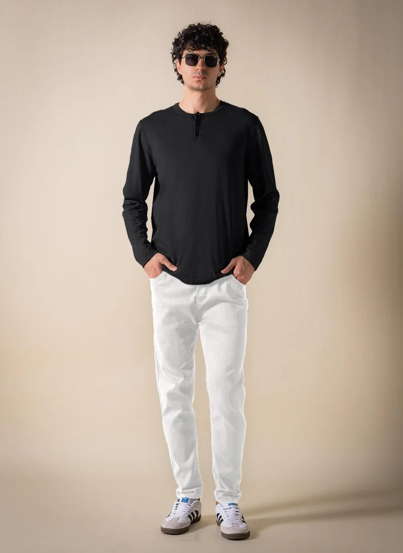 Shapes Black FINE KNIT HENLEY T-SHIRT for Men | Best Price UAE