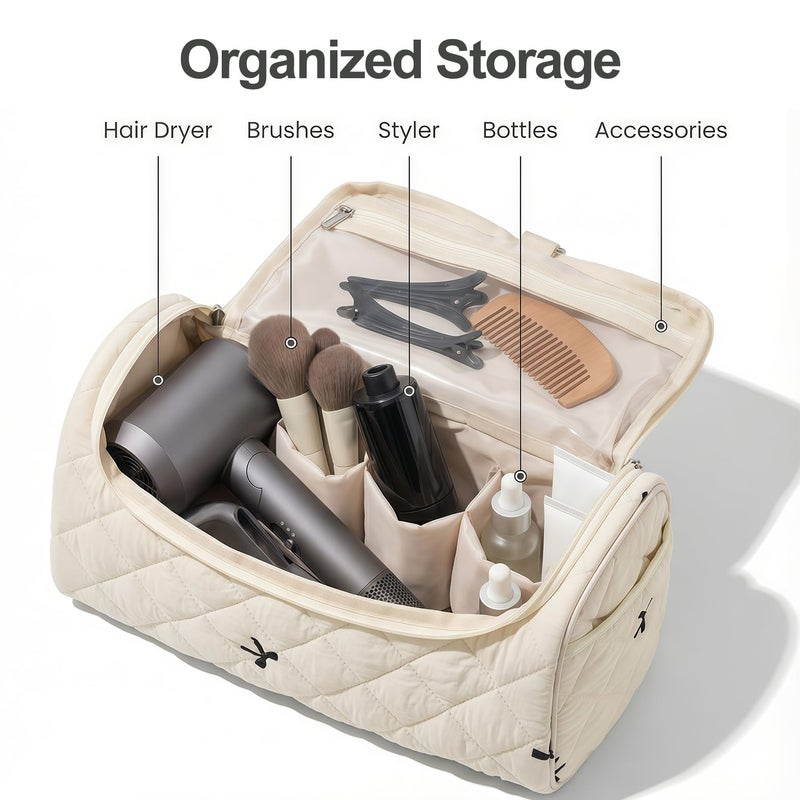 idoltimes Quilted Hair Tools Travel Bag, Cute Portable Organizer Case with Hanging Hook, Compatible with Dyson Airwrap Styler,Hair Curler Accessories - Image 3
