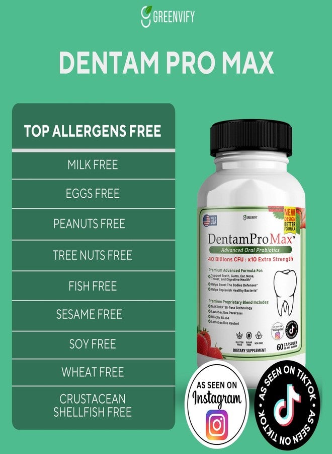 GREENVIFY DentamPro Max for Gums and Teeth Health & Fresh Breath - 40 Billion CFU Advanced Oral Probiotics for Mouth Bad Breath, Capsule Supplement (1) - Image 3