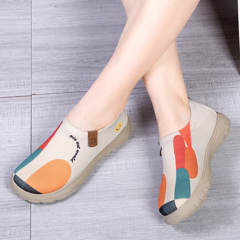 Women's Casual Knitted Slip-On Flat Shoes, Breathable Soft Sole, Colorful Pattern - Image 2