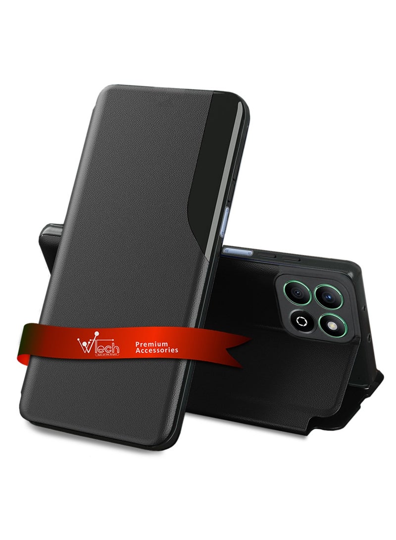 Wtech Honor X6b 4G 2024 Smart Mirror Window Flip Phone Case Auto Sleep Wake Cover - Black - Image 1