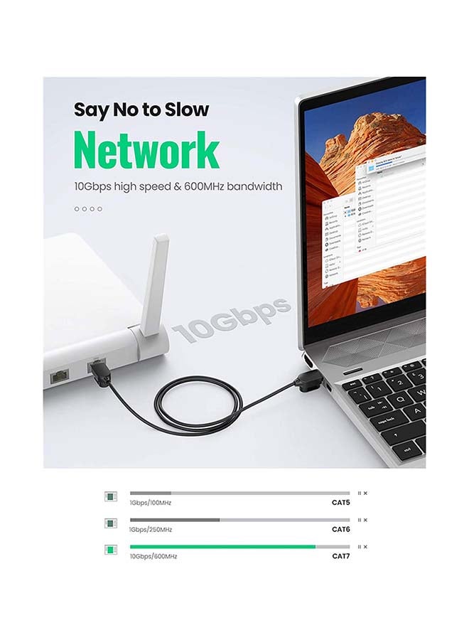 يو جرين كابل كات 7 إيثرنت RJ45 لشبكة إنترنت LAN جيجابت رفيع للغاية وعالي السرعة 10 جيجابايت في الثانية/600 ميجاهرتز U/FTP متوافق مع أجهزة إكس بوكس وبلايستيشن 5 وبلايستيشن 4 وموسع شبكة واي فاي والتلفزيون الذكي والمودم والراوتر وتي في بوكس - 2 متر - Image 2