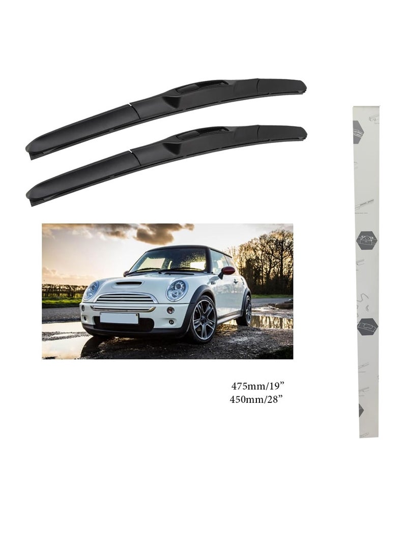 Car Windshield Wiper Set, High Quality Material, Size 475 Mm, 19 Inch - 450 Mm, 28 Inch, 2 Pieces, Minicooper