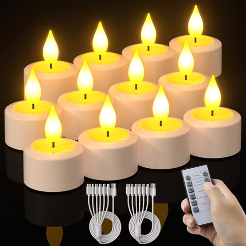 PChero 12 Pack Rechargeable Flameless Candles with Remote Timer Battery Operated Tea Lights Candles LED Flickering Tealights Candles for Home Wedding Halloween Fall Christmas Decor - Image 1