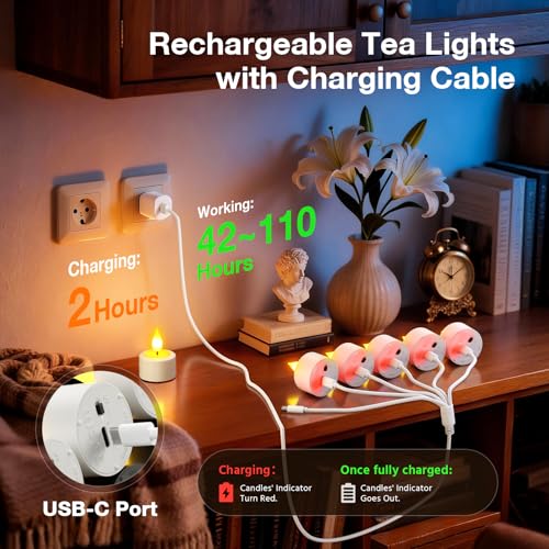 PChero 12 Pack Rechargeable Flameless Candles with Remote Timer Battery Operated Tea Lights Candles LED Flickering Tealights Candles for Home Wedding Halloween Fall Christmas Decor - Image 3