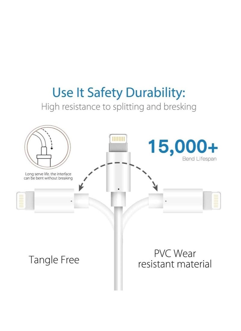 Raxoom Lightning Cable MFi Certified iPhone Charger Cable, 3Pack 2M Extra Long Lightning to USB Cable Fast Charging & Syncing iPhone Cord for iPhone 11 Pro Xs Max X 8Plus 7Plus 6SPlus iPad - White - Image 2
