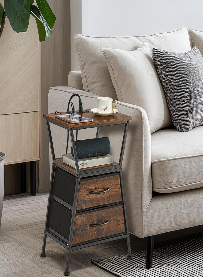 ZEXVIDA Nightstand with Charging Station, Side Tables for Bedroom with Built-in USB Side Table with 2 USB Ports and Outlets Nightstand with Cloth Drawer End Tables Living Room Sofa Couch - Image 3