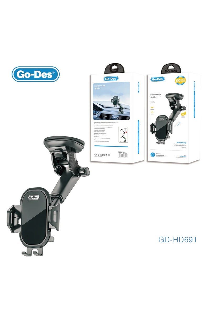GO-DES 360° Adjustable Suction Cup Car Holder Shockproof Scratch-resistant for Phones 3.5–6 Inches Universal Compatibility - Image 1