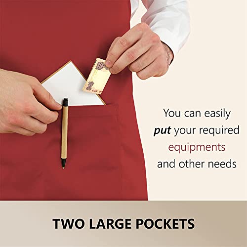 KBNBJ Apron for Men Women Chef Cooking Restaurants Gardening Workshop, Barbers with Adjustable Strap and Two Pockets (Pack of 2) (Red) - Image 3