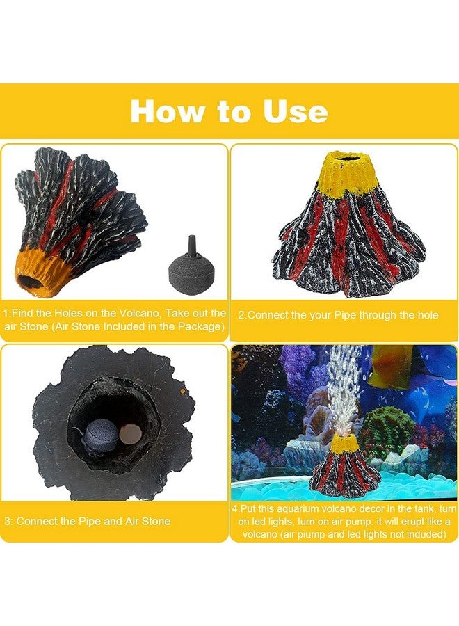 Abnaok Aquarium Volcano With Air Stone Bubbler, Realistic Fish Tank Volcano Ornaments Bubble Maker For More Oxygen Aquarium Decor, Great Addition To Fish Tank Beta Aquarium (S= 3.4 X 2.2 X 0.8 Inch) - Image 4