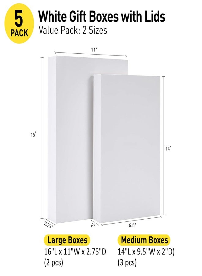 SUNCOLOR 5 Pack White Gift Boxes with Lids, Assorted Sizes(3 Boxes 14", 2 Boxes 16") Strong Cardboard Shirt Boxes for Christmas, Birthdays, Weddings & Presents - Image 2