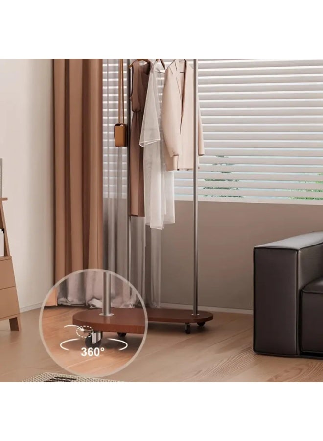 اليسا حامل معاطف معدني قائم بذاته بطول 80 سم، حامل معاطف بعجلات، حامل ملابس للمدخل أو المكتب أو غرفة النوم، يمكن تعليق الملابس والقبعات والأوشحة (فضي + لوح من خشب الجوز) - Image 4