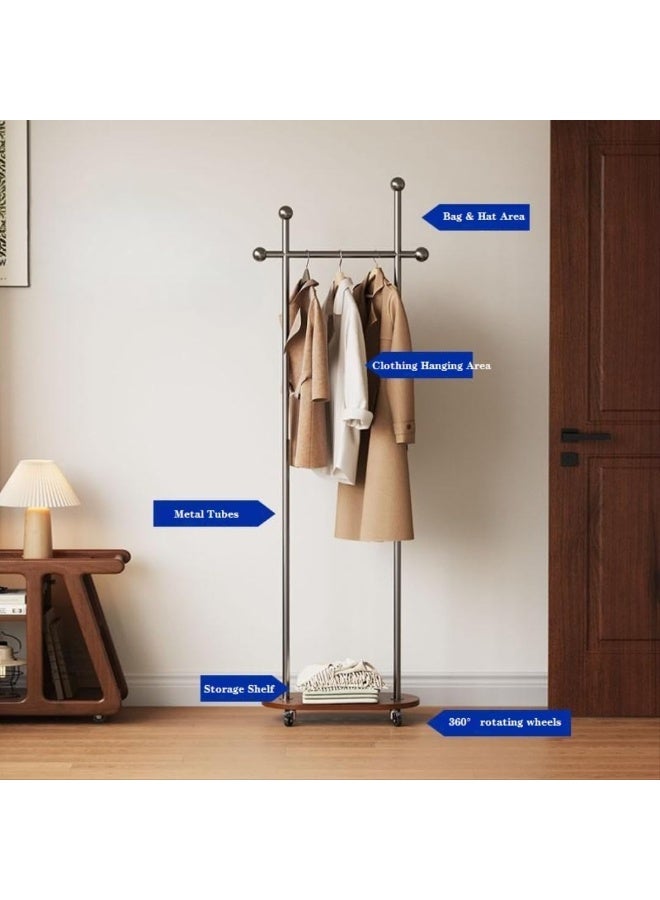 اليسا حامل معاطف معدني قائم بذاته بطول 80 سم، حامل معاطف بعجلات، حامل ملابس للمدخل أو المكتب أو غرفة النوم، يمكن تعليق الملابس والقبعات والأوشحة (فضي + لوح من خشب الجوز) - Image 5