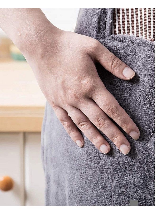 Beauenty Bib Apron with 2 Pockets, Adjustable Kitchen Aprons Side Wipe Hands Coral Velvet Towels Stitched Pinstripe Waterproof Cooking Baking Aprons Unisex (Brown) - Image 2