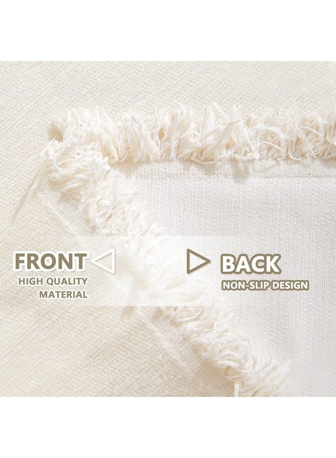 MYSKY HOME Boho Couch Cover Beige Sofa Covers with White Tassel Farmhouse Sofa Slipcover Simple Couch Protector for Dogs Chenille Sectional Couch Covers L Shaped Couch Cushion Covers, 71"x 134" - Image 4