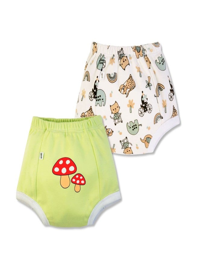 YouGotPlanB Unisex Babies 100% Cotton Land Padded Underwear for Potty Training - (PU-Land2_Green & White_3-4 Years) Set of 2 - Image 1