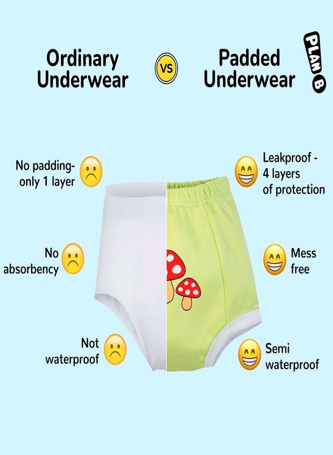 YouGotPlanB Unisex Babies 100% Cotton Land Padded Underwear for Potty Training - (PU-Land2_Green & White_3-4 Years) Set of 2 - Image 5