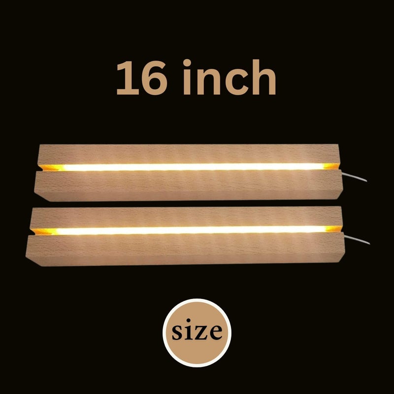 orgner Multi-size Rectangular Wooden LED Light Base – Single warm white Light Display Stand for Illuminating Crystal Glass Crafts, Resin Artworks, Bottles & Home Display Decor (16 inch) - Image 1