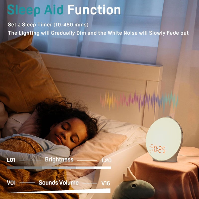 JALL Sunrise Alarm Clock White Noise Sound Machine with 22 Soothing Sounds 17 NightLights Bluetooth Speaker Wake Up Light Alarm Clock for Bedrooms Heavy Sleepers Ideal Gift for Baby Kids Seniors - Image 3