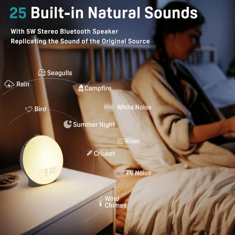 JALL Sunrise Alarm Clock White Noise Sound Machine with 22 Soothing Sounds 17 NightLights Bluetooth Speaker Wake Up Light Alarm Clock for Bedrooms Heavy Sleepers Ideal Gift for Baby Kids Seniors - Image 2