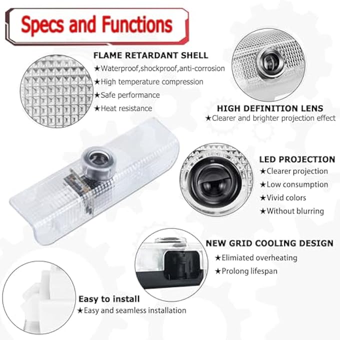 NALACAL أضواء باب السيارة LED، جهاز عرض ترحيبي، جهاز عرض شعار باب السيارة LED، متوافق مع Qx56 2004-2010 Qx60 2014-2017 Jx35 2013-2017، ملحقات البرك - Image 4