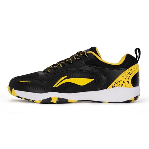Li-Ning Ultra Power Non-Marking Badminton Shoe|Indoor Sports|Stability Heel, Prototypical Sole, Lightweight Shoe (Black/Yellow,UK 1) - Image 1