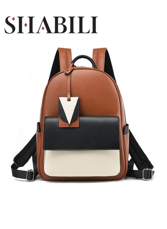 SHABILI Girls' Fashion Backpack, Women's  Contrast Color Schoolbag Back Bag College Bag, PU Leather Campus Style Tourist Bag Carry Bag for Youth, Teenager, Children, Kids, and Ladies  - Image 1