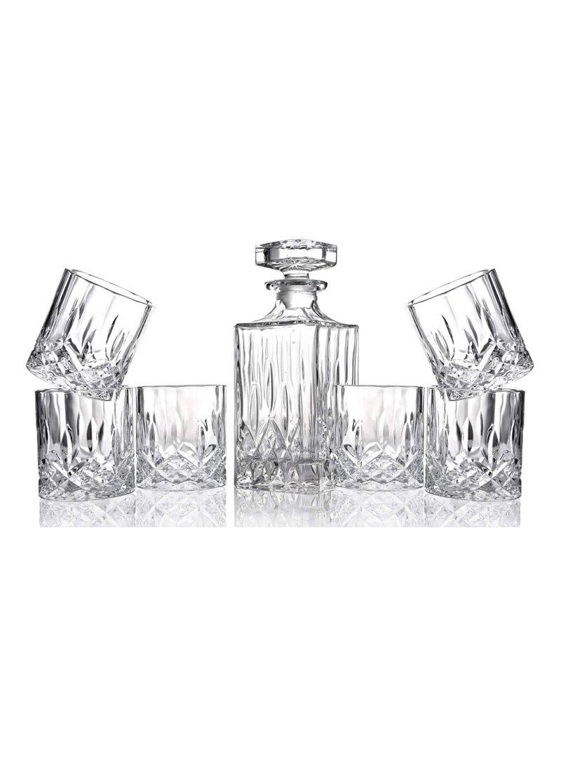 GGEROU 7 Piece Decorative Whiskey Decanter Set with Top-Lead Free Glass for Scotch, Bourbon, Cognac - Image 1