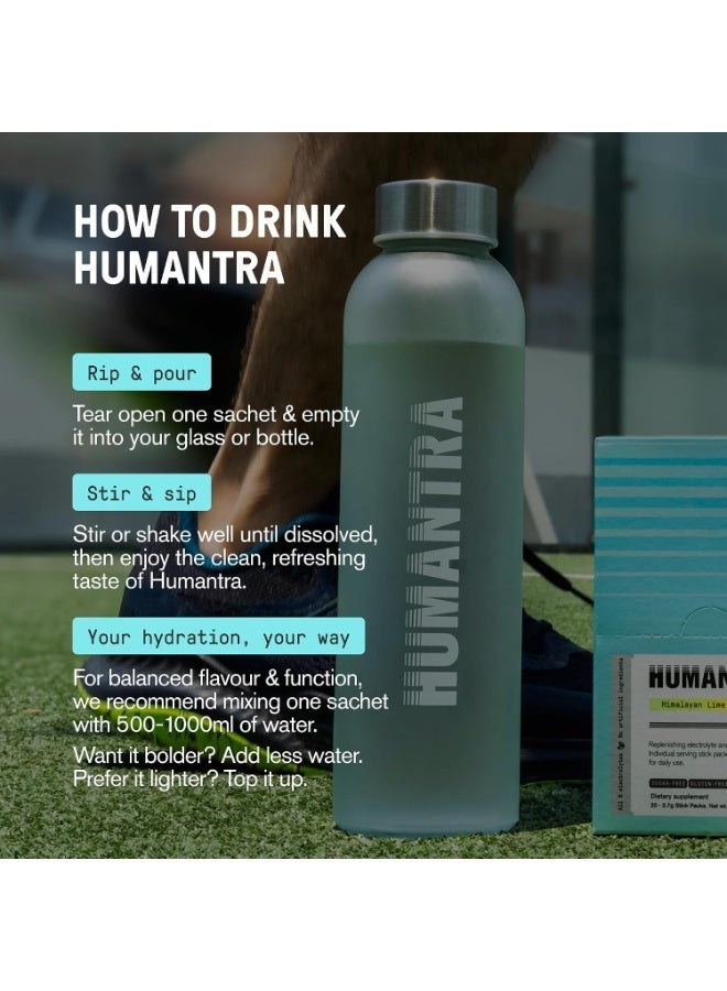 Humantra Electrolyte Hydration Drink Powder Himalayan Lime Flavor 20 Sachets | Sugar Free Vegan Electrolyte Supplement with Vitamin C B12 Zinc | Caffeine Free Hydration Mix - Image 4