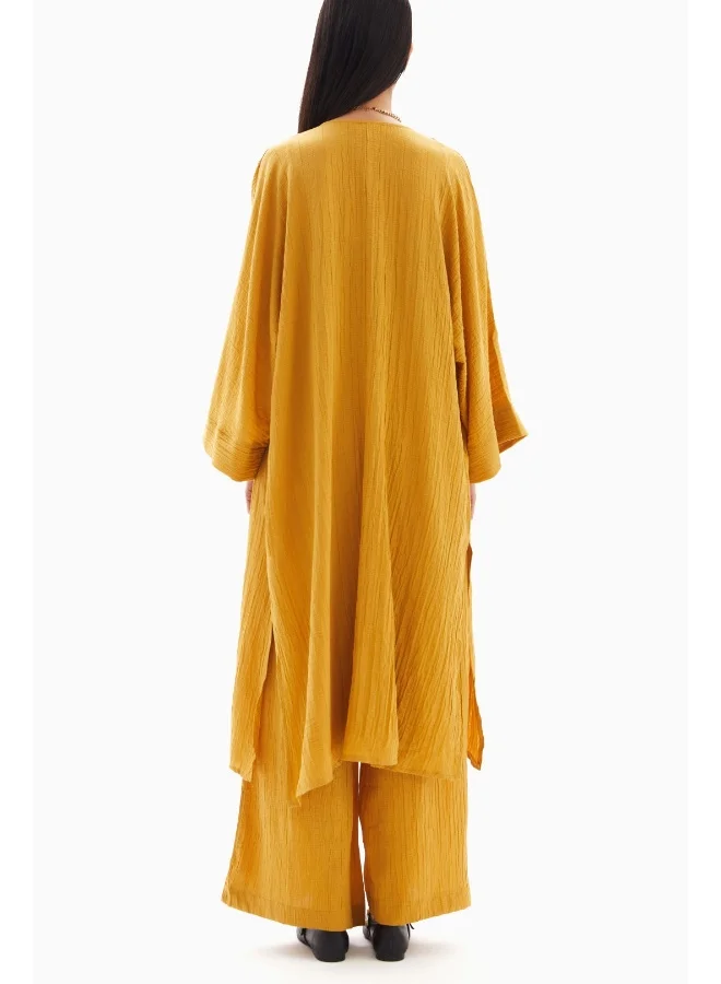 Wecre8 Yellow Textured Set of Kimono with Trousers