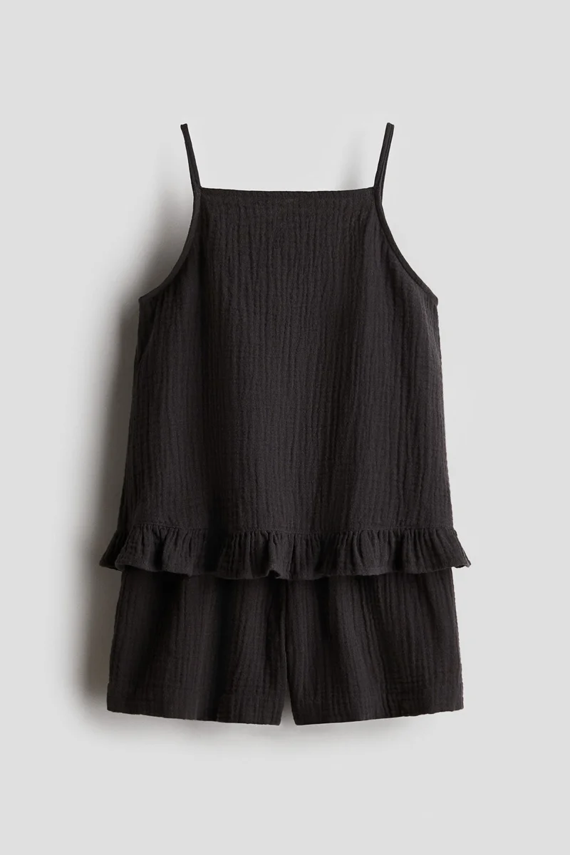 اتش اند ام طقم قطني من بلوزة بحمالات كتف وشورت - عبوة من قطعتين