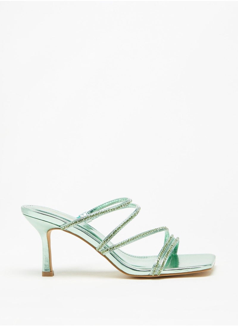 Flora Bella - Stone Embellished Slip On Sandals with Stiletto Heels - Image 1